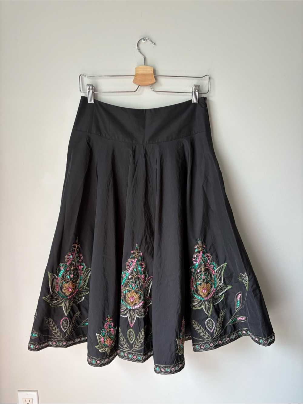 Vintage Monsoon Black Midi Colourful Beaded Embroidered Skirt